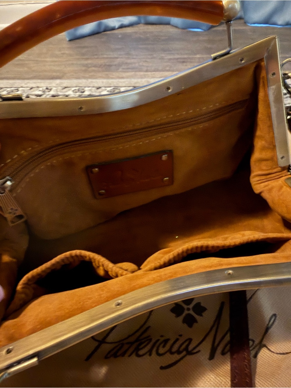 Patricia Nash Dark Brown Croc-Embossed Satchel with Tortoiseshell Top Handle - Picture 5 of 6